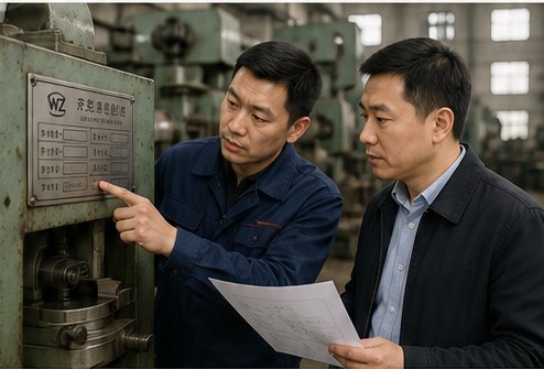 工程师在设备铭牌前核对产品参数